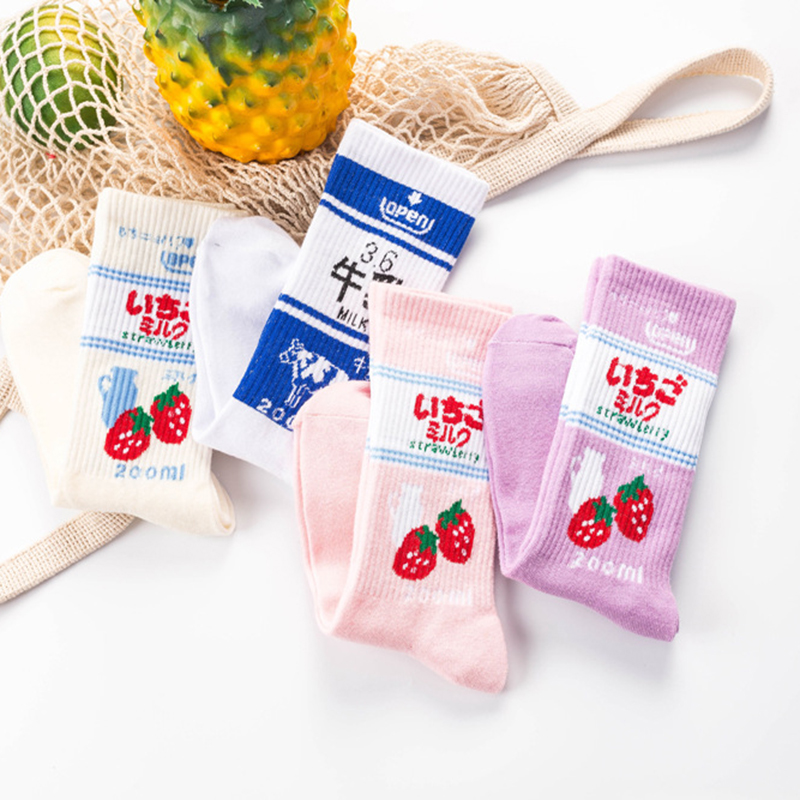 Ins Trendy Women's Tube Socks High Tube Milk Strawberry Socks Cute College Style Street Long Socks MM | BigBuy360 - bigbuy360.vn