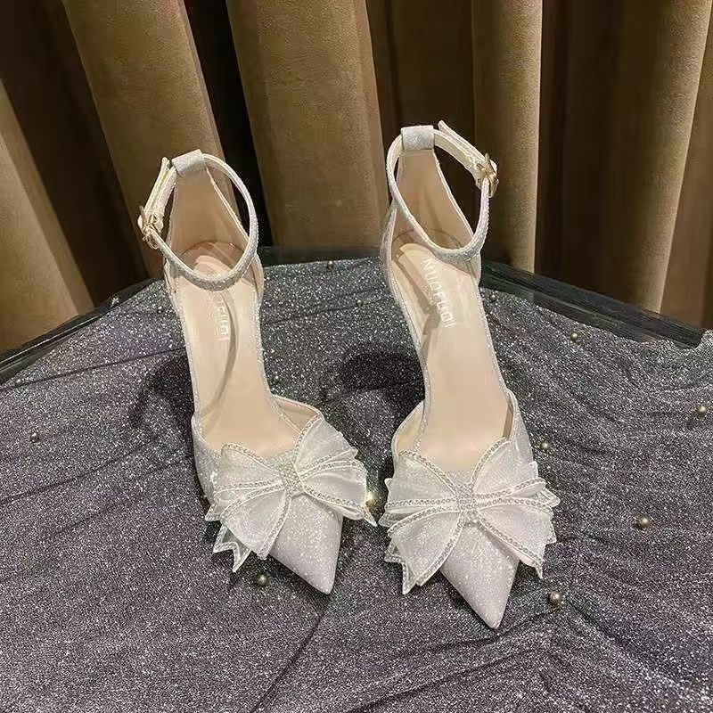 Giày cao gót đính nơ phong cách mùa hè thời trang cho nữ