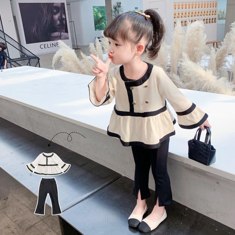 Bộ trang phục áo tay dài cài khuy phối quần dài phong cách sành điệu cho bé gái (có bán lẻ)