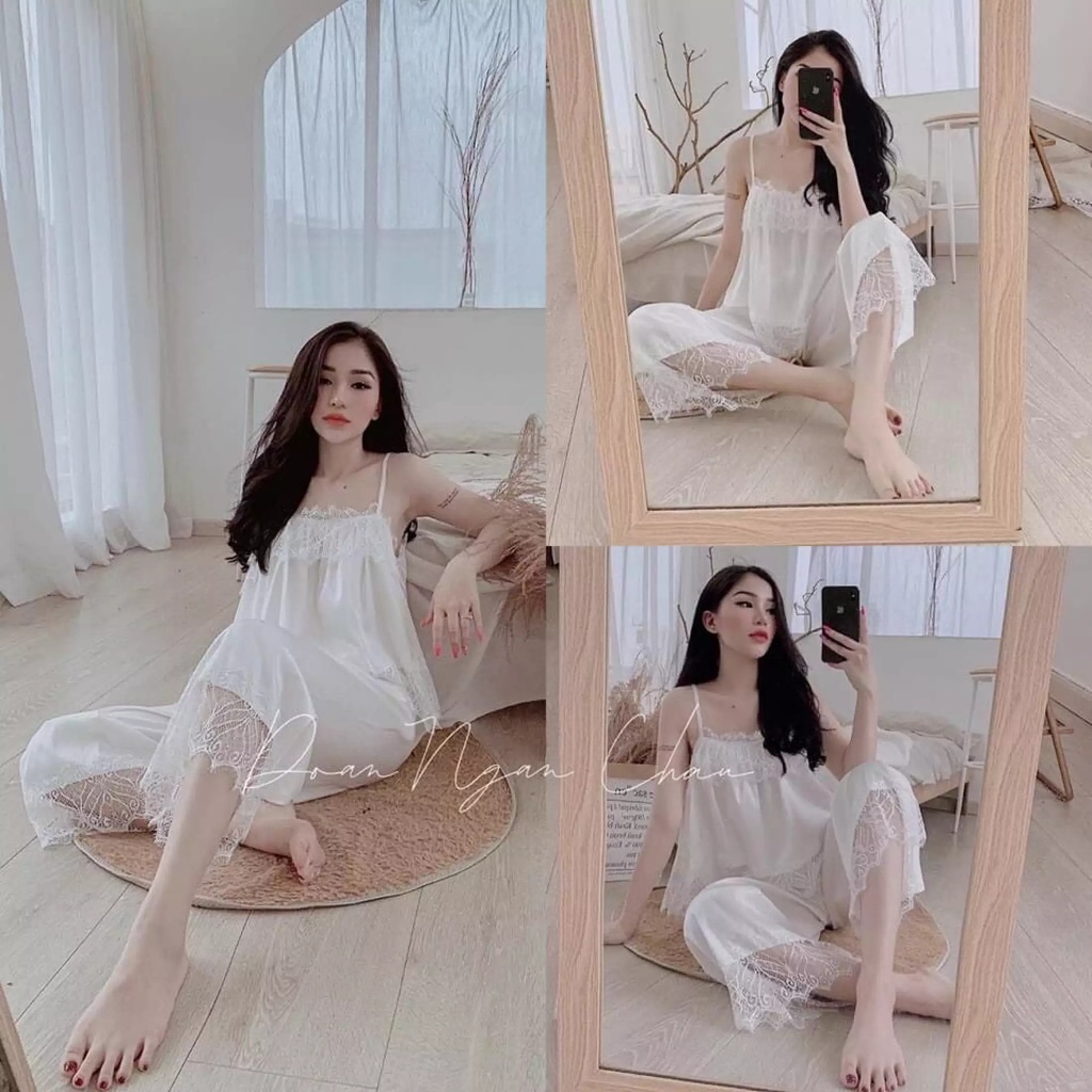 Đồ ngủ áo quần nữ áo 2 dây phối viền ren quần dài hoặc ngắn cho nữ mặc nhà siêu xinh