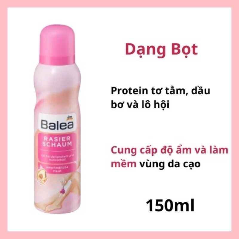 COMBO CẠO LÔNG CHO NỮ  BỌT + DAO + KEM SAU TẨY LÔNG CHO DA THƯỜNG VÀ DA NHẠY CẢM BALEA