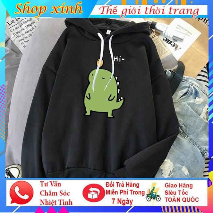 Áo hoodie, áo nữ lót nỉ freesize From rộng hình khủng long dễ thương 45 - 58kg thời trang - năng động | BigBuy360 - bigbuy360.vn