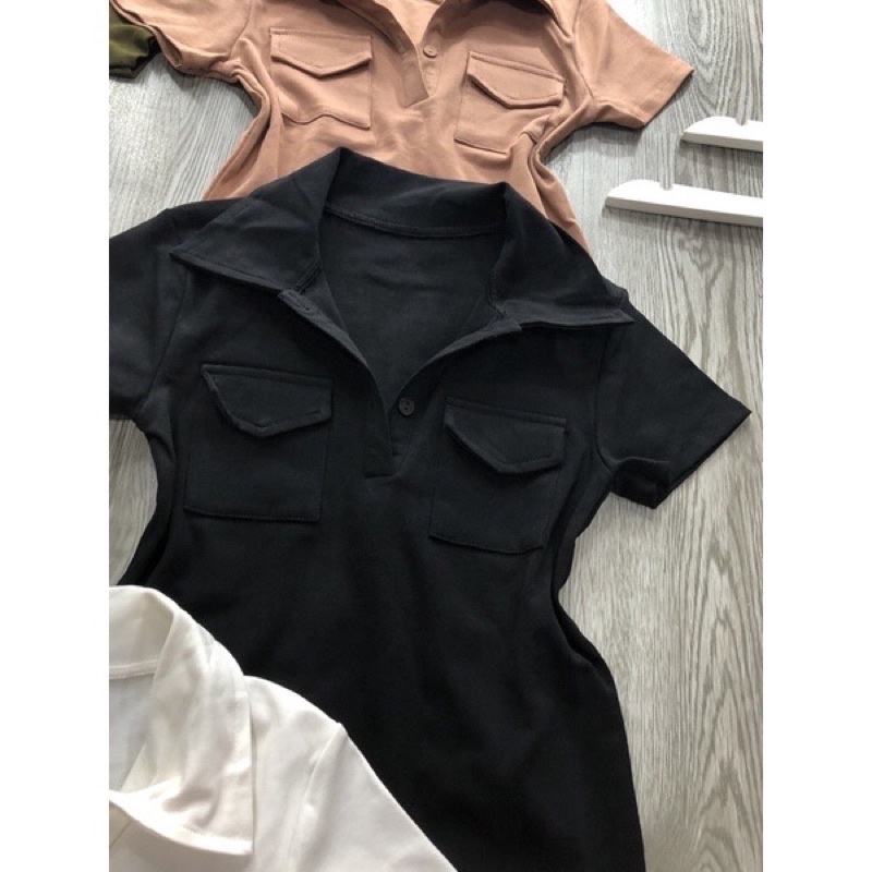 Áo thun body cổ bẻ 2 túi -áo thun borip nhiều màu kèm hình và video