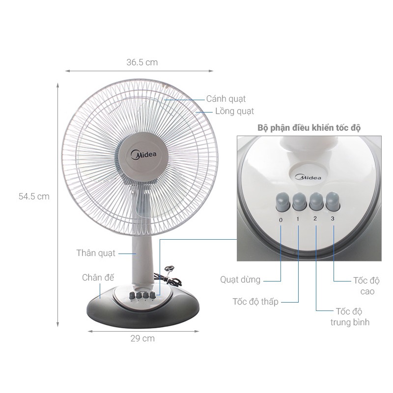 Quạt Bàn Media FT30-Y8BA Công Suất 35W-3 Mức Tốc Độ Gió Điều Chỉnh Dễ Dàng - Hàng Chính Hãng Bảo hành 12 Tháng