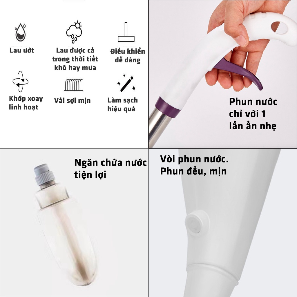 CÂY LAU NHÀ �PHUN SƯƠNG THÔNG MINH Lau Dọn Dễ Dàng 2 trong 1 đầu xoay 360 độ BẢO HÀNH 6 tháng 1 đổi 1