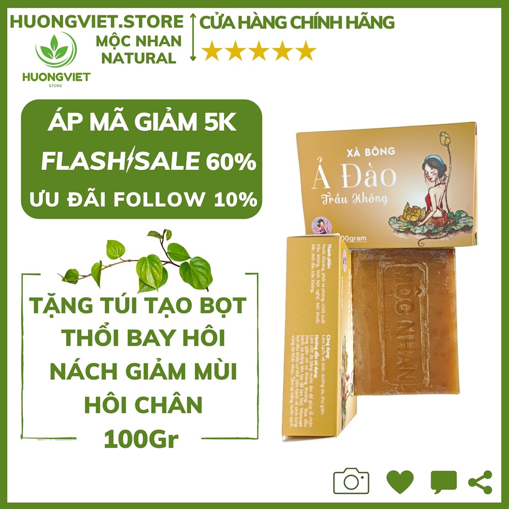 Xà Bông Trầu Không Ả Đào Mộc Nhan Natural Xà Phòng Tắm Trắng Giảm Mụn Lưng Dưỡng Da Giảm Mùi Hôi Nách