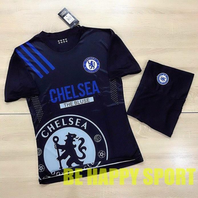 Bộ Áo Đá Bóng Đẹp Chelsea Đen Logo Bụng Phong Cách Mặc Mát - Quần Áo Bóng Đá PP Bởi Be Happy Sport 🥇