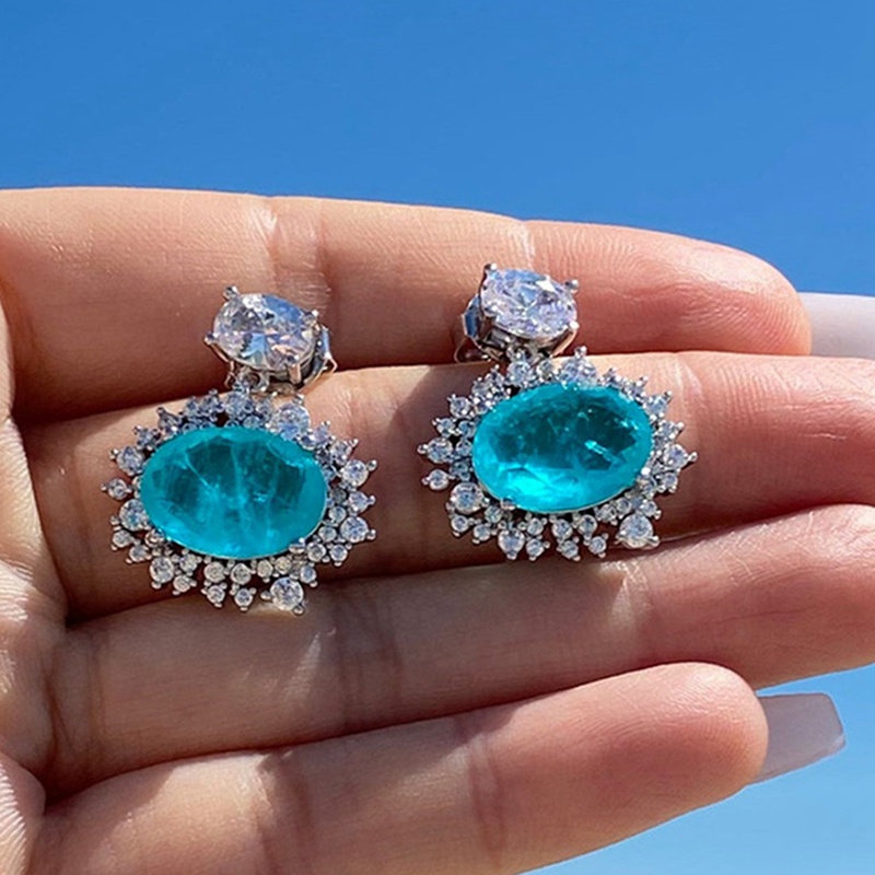 Bông tai đính đá zircon màu xanh dương thời trang sang trọng cho nữ