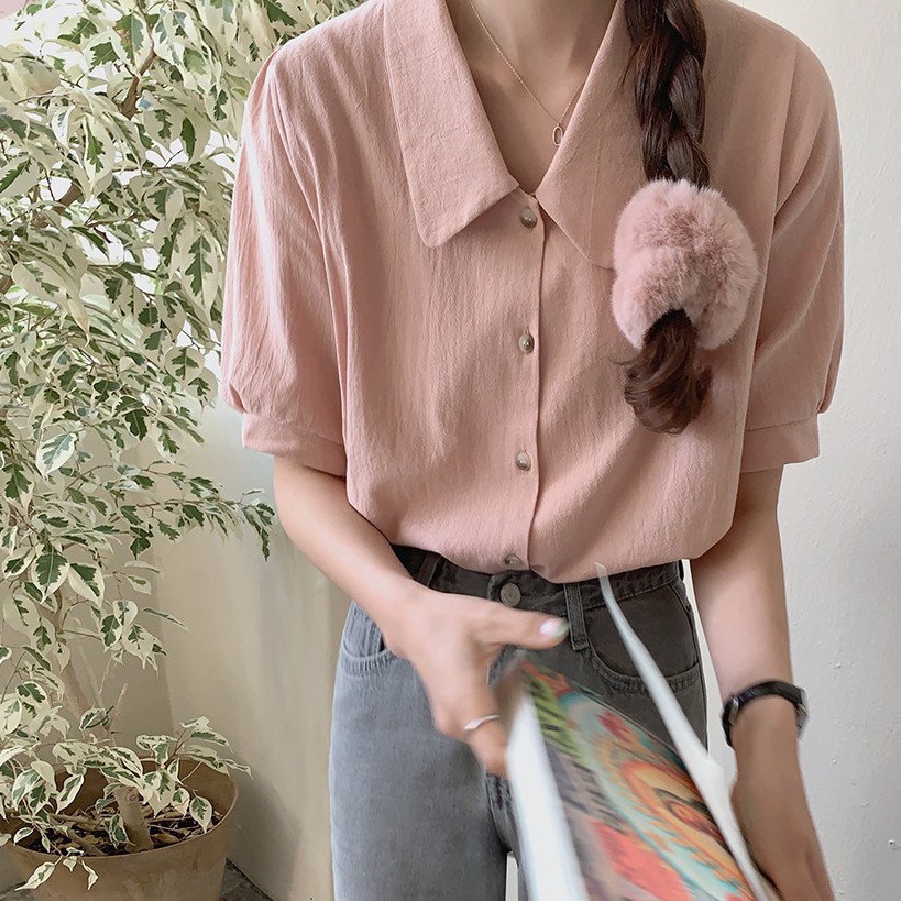 Áo Sơ Mi Nữ Tay Ngắn Màu Trơn 43426