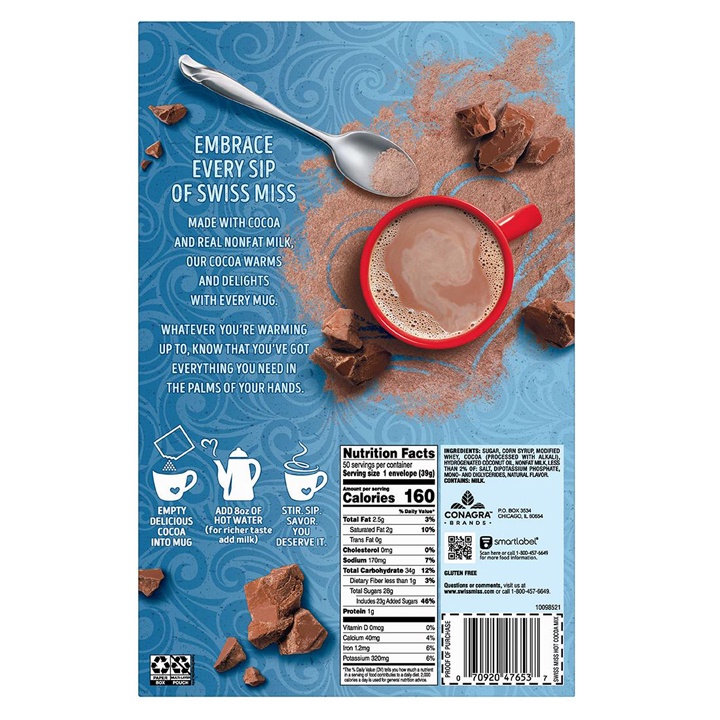 Bột cacao sữa Swiss Miss Hot Cocoa Mix, 50 gói