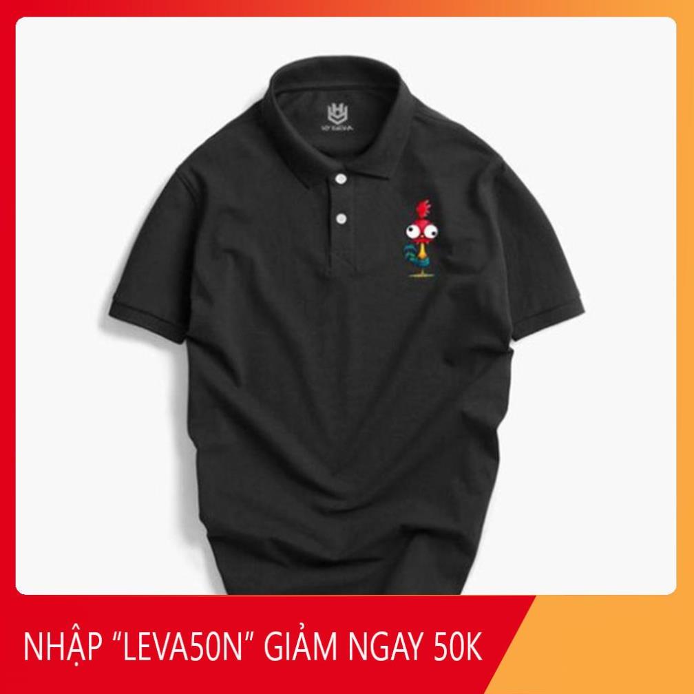 Áo Thun Có Cổ Nam Nữ Vải Cá Sấu 4 Chiều, Áo Thun Cổ Trụ In Hình Logo Con Gà Đầu Đỏ Phong Cách Hàn Quốc, HY Korea