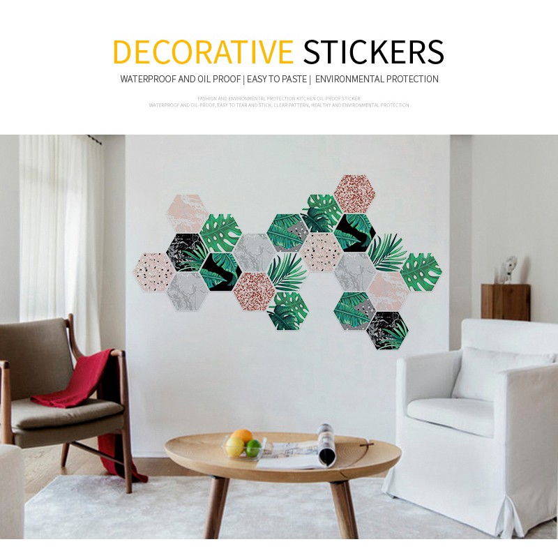 [20*23cm*10p]Anti-slip and wear-resistant floor stickers Hexagonal self-adhesive wall stickers Living room bathroom kitchen waterproof background wall decorative tile stickers Waist line wall renovation stickers Hexagonal mosaic wall stickers（LD001-006）