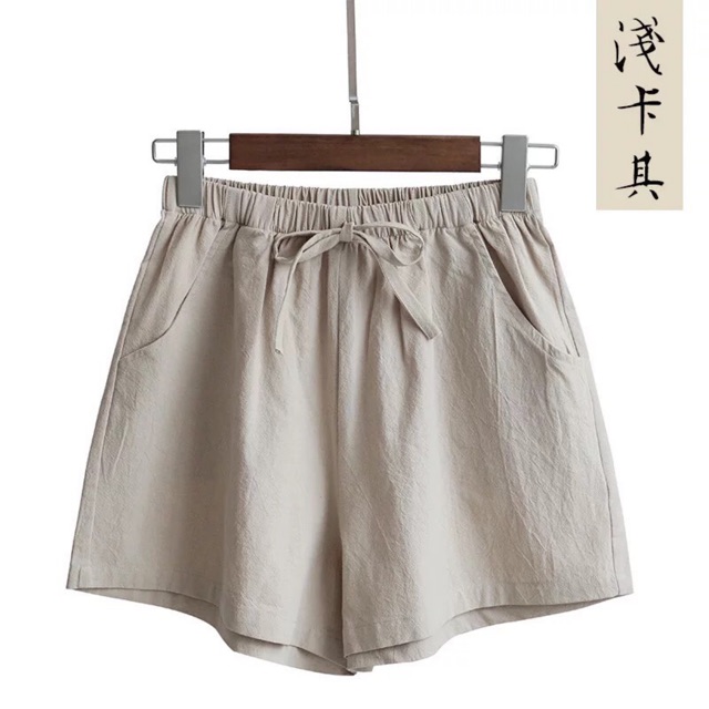 Quần shorts nữ, quần đùi đũi cạp chun Evelyn kiểu dáng basic