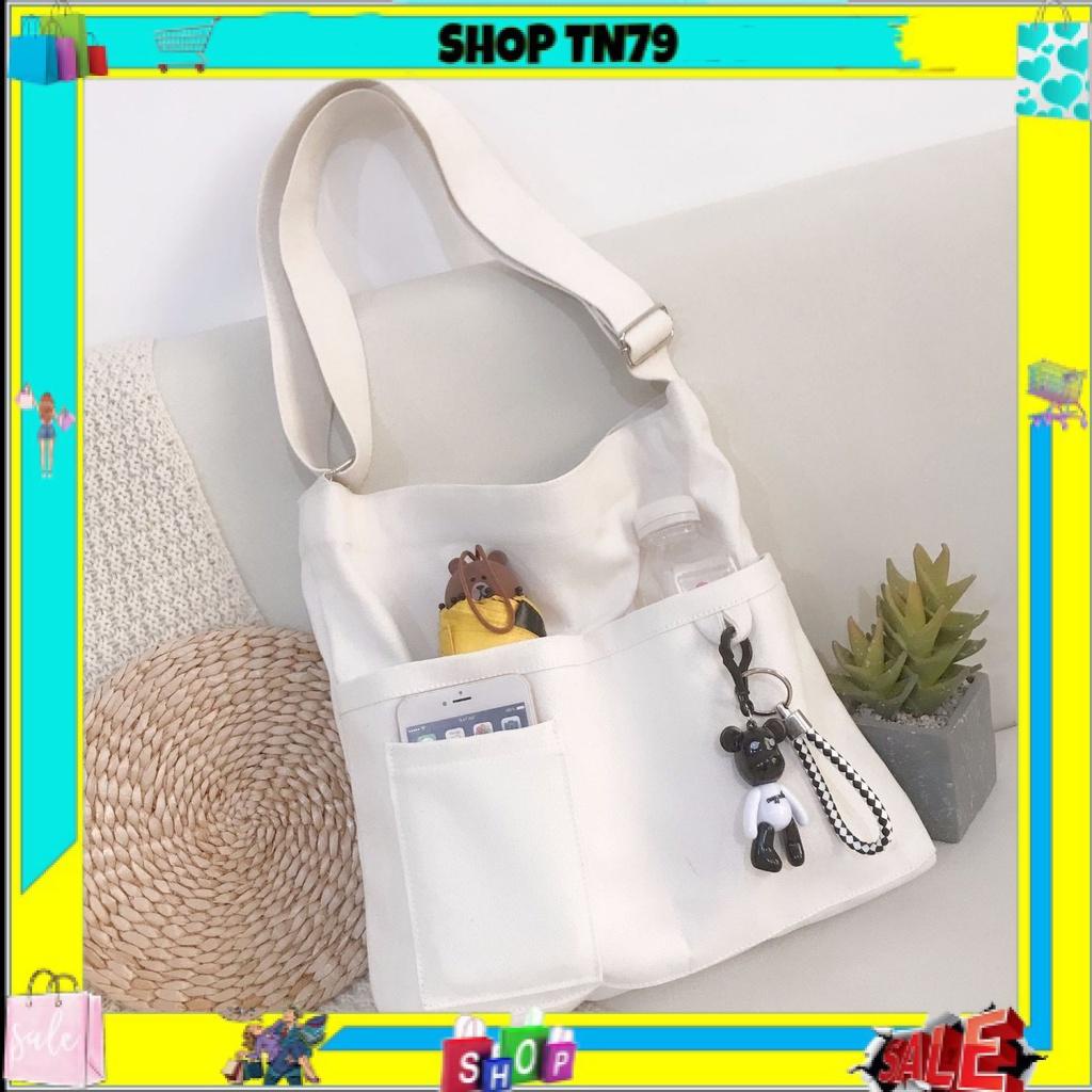 TÚI TOTE ĐEO CHÉO 4 NGĂN VẢI CANVAS PHONG CÁCH ULZZANG UNISEX CV-107