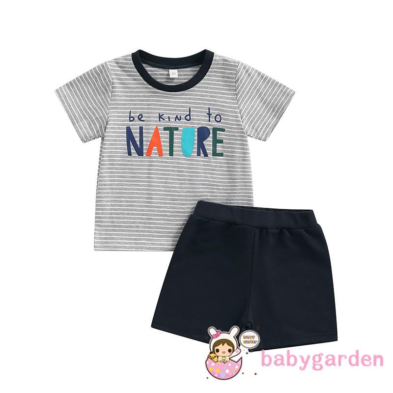 Set Áo Thun Tay Ngắn &amp; Quần Short Sọc Ngang Cho Bé Trai 1-6 Tuổi