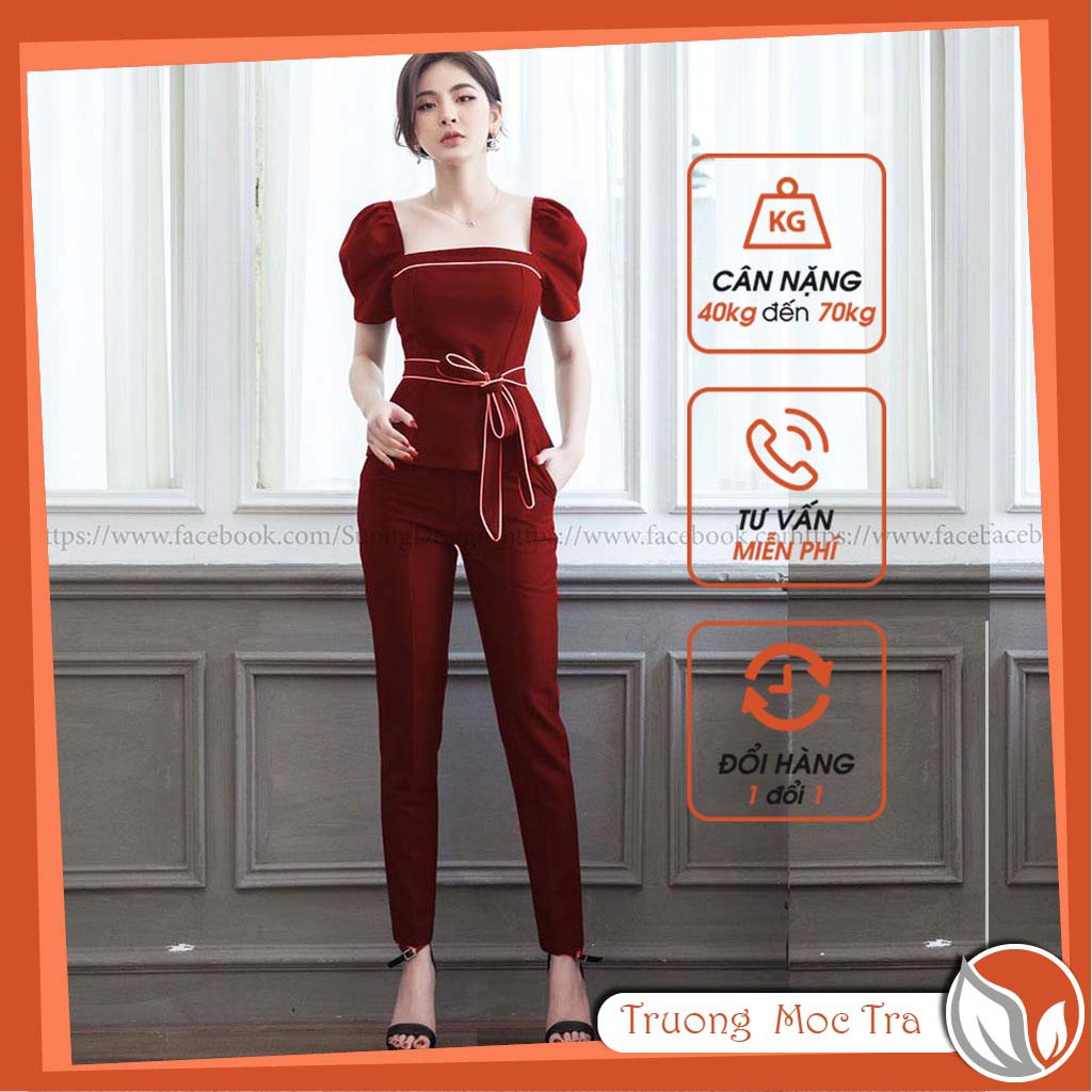 Set Trang Phục Tay Phồng Cực Xinh Đồ Bộ Nữ Công Sở Chất Cát Hàn Dày Dặn, Không Xù