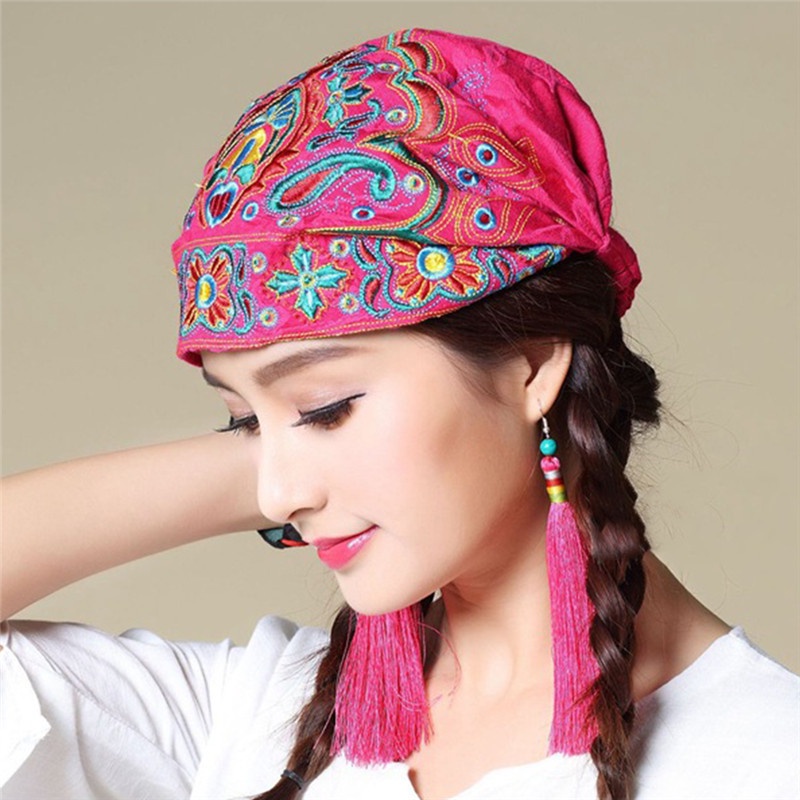 Mũ Trùm Đầu Thêu Hoa Phong Cách Dân Tộc Mới