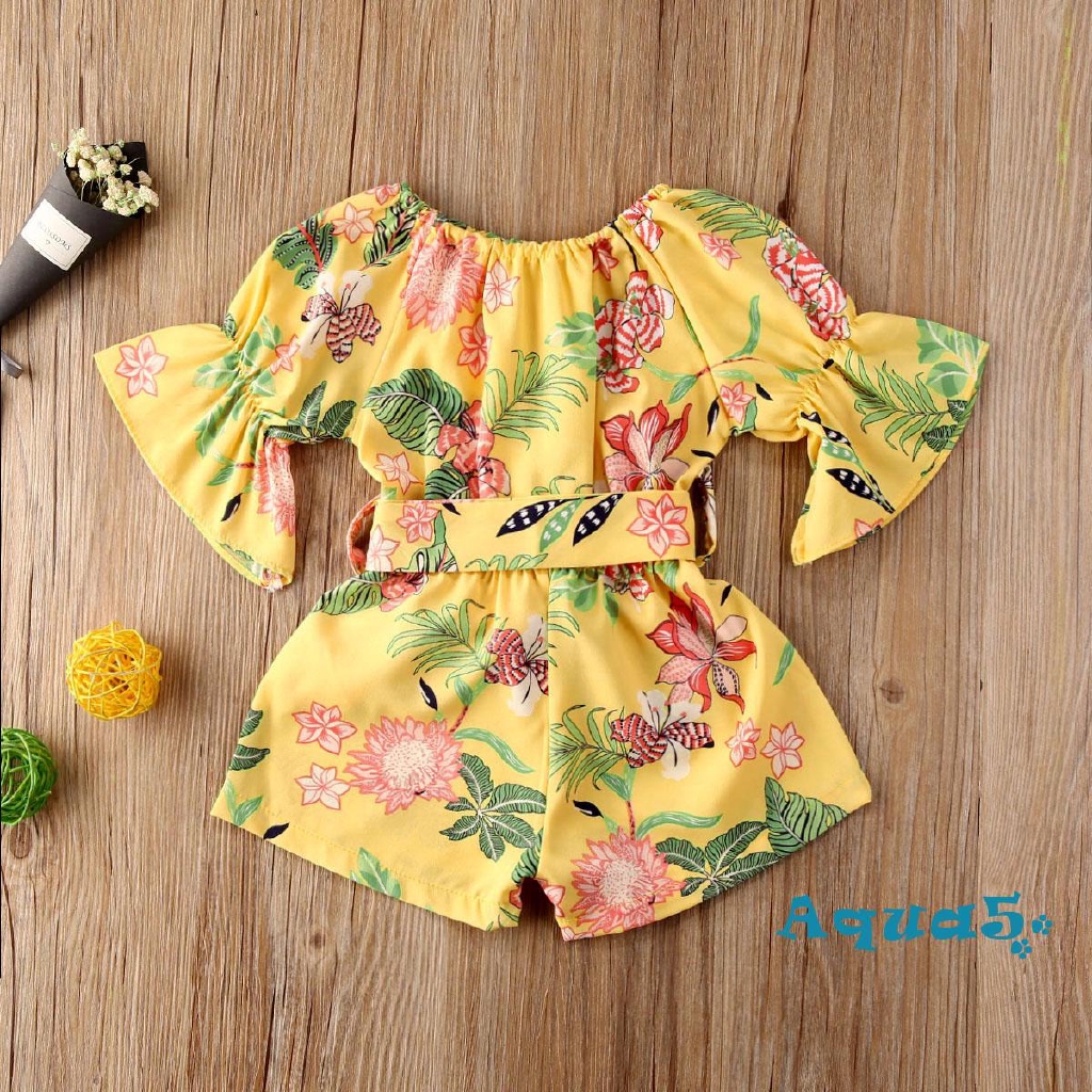 Jumpsuit Tay Ngắn Hoạ Tiết Hoa Hướng Dương Cho Bé