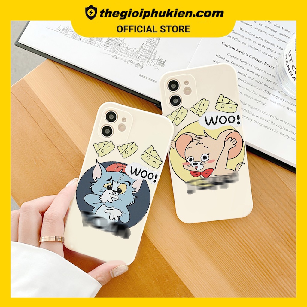 Ốp lưng iphone cạnh vuông Mèo chuột đáng yêu dành cho iphone 6 đến 14promax - E127