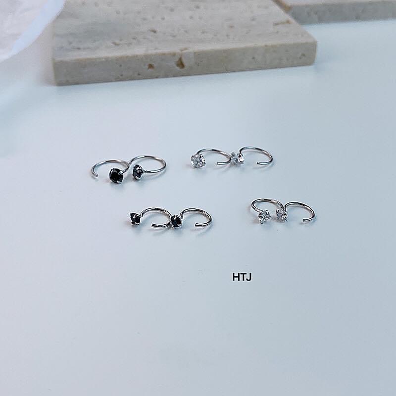 Bông tai nữ bạc ta dáng cong gắn đá nhỏ xinh xắn - Kho sỉ bạc Nhất Linh