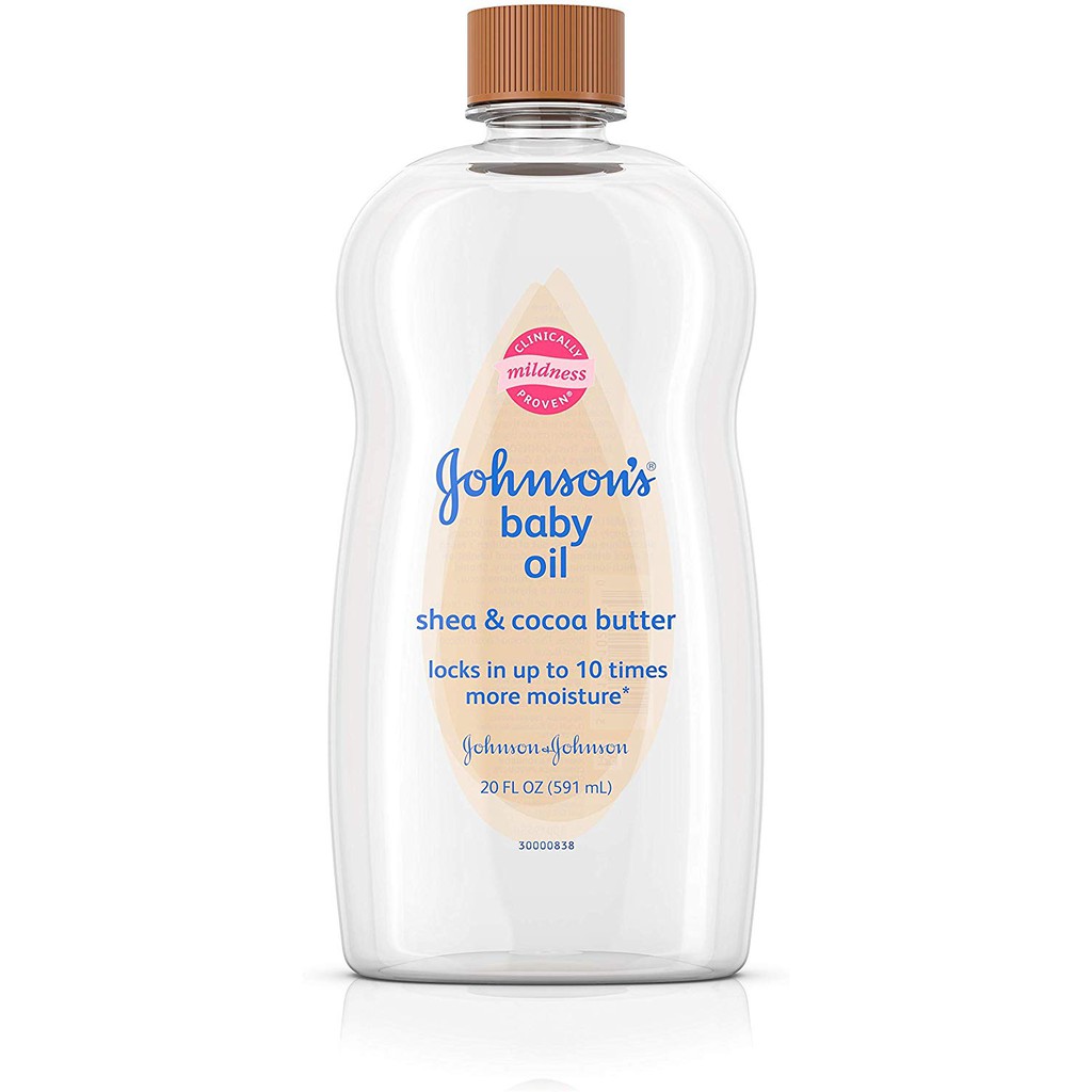 Dầu giữ ẩm cho trẻ Johnson's Baby Oil Enriched With Shea &amp; Cocoa Butter 591ml (Mỹ)