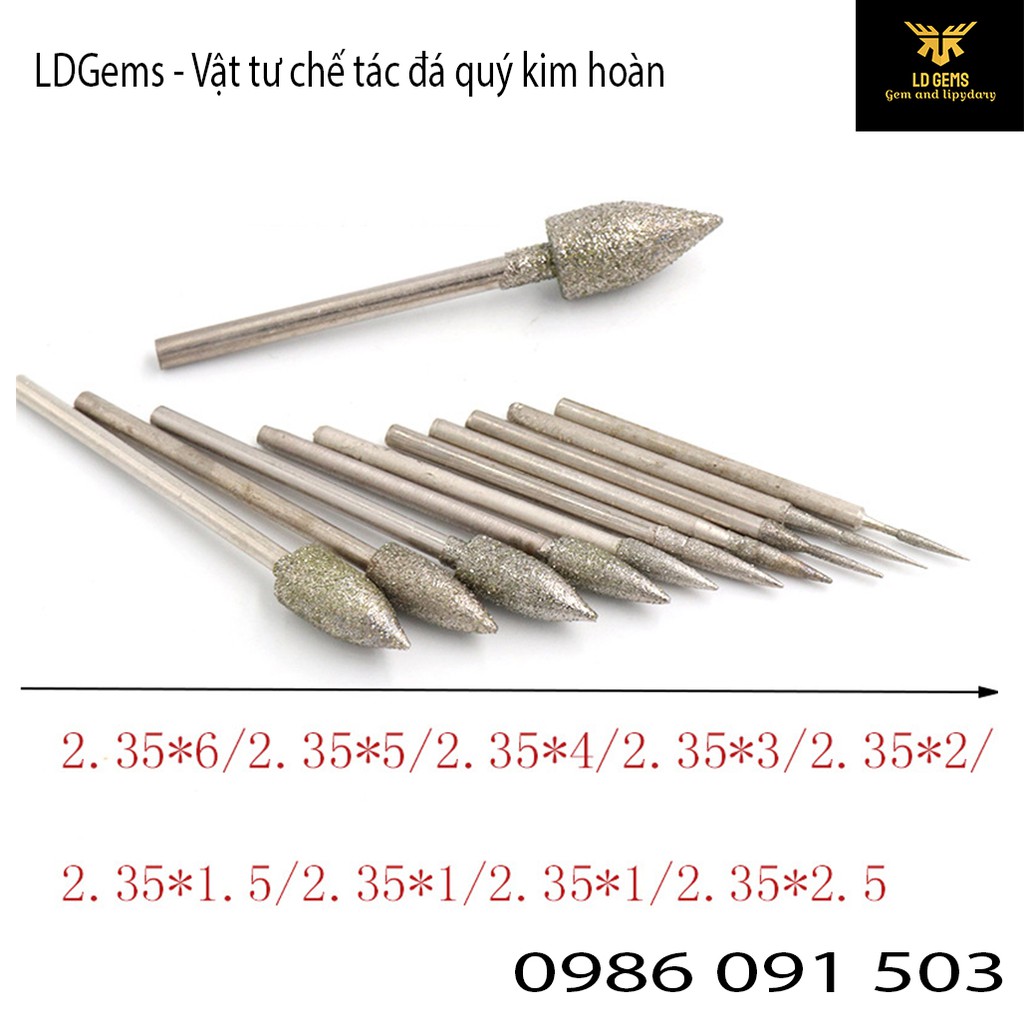 Mũi mài đầu kim cương ( mã B ) Cốt 2.35mm  chuyên dụng mài, chạm, khắc tượng ngọc, đá quý, đá thô, đá cảnh