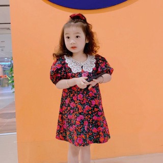 Đầm Trẻ Em Dáng Xuông Họa Tiết Hoa Hồng Cổ Ren Size Từ 7-25kg - V17-2021 thumbnail