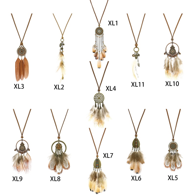 Vòng cổ Mặt Dreamcatcher Phối Lông Vũ Dài Phong Cách Bohemian