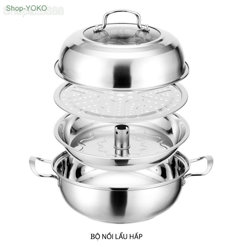 Bộ nồi lẩu hơi, nồi hấp đa năng loại D30 hoặc D32 tùy chụn bằng inox dùng được cho bếp từ, đáy 3 lớp (Hàng chuẩn)