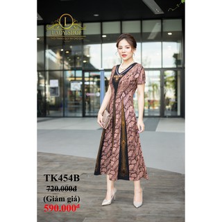 Thời trang trung niên -  Đầm quý bà cao cấp - Ladyshop - Đầm maxi nhũ lá đen phối đá đuôi công TK454