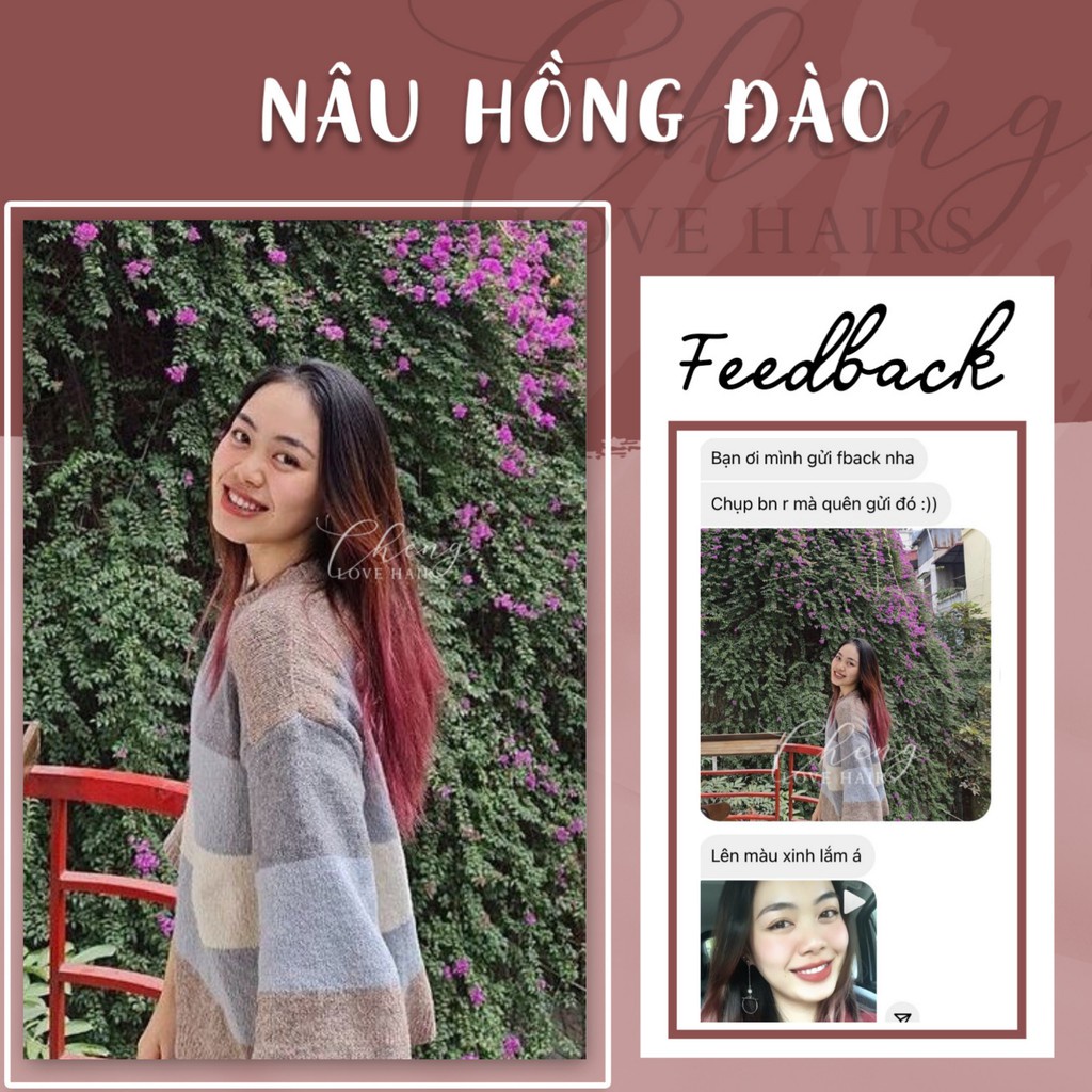 Thuốc nhuộm tóc NÂU HỒNG ĐÀO không cần thuốc tẩy tóc lên từ tone 5 - 6 tặng oxi nhuộm | Chenglovehair,Chenglovehairs
