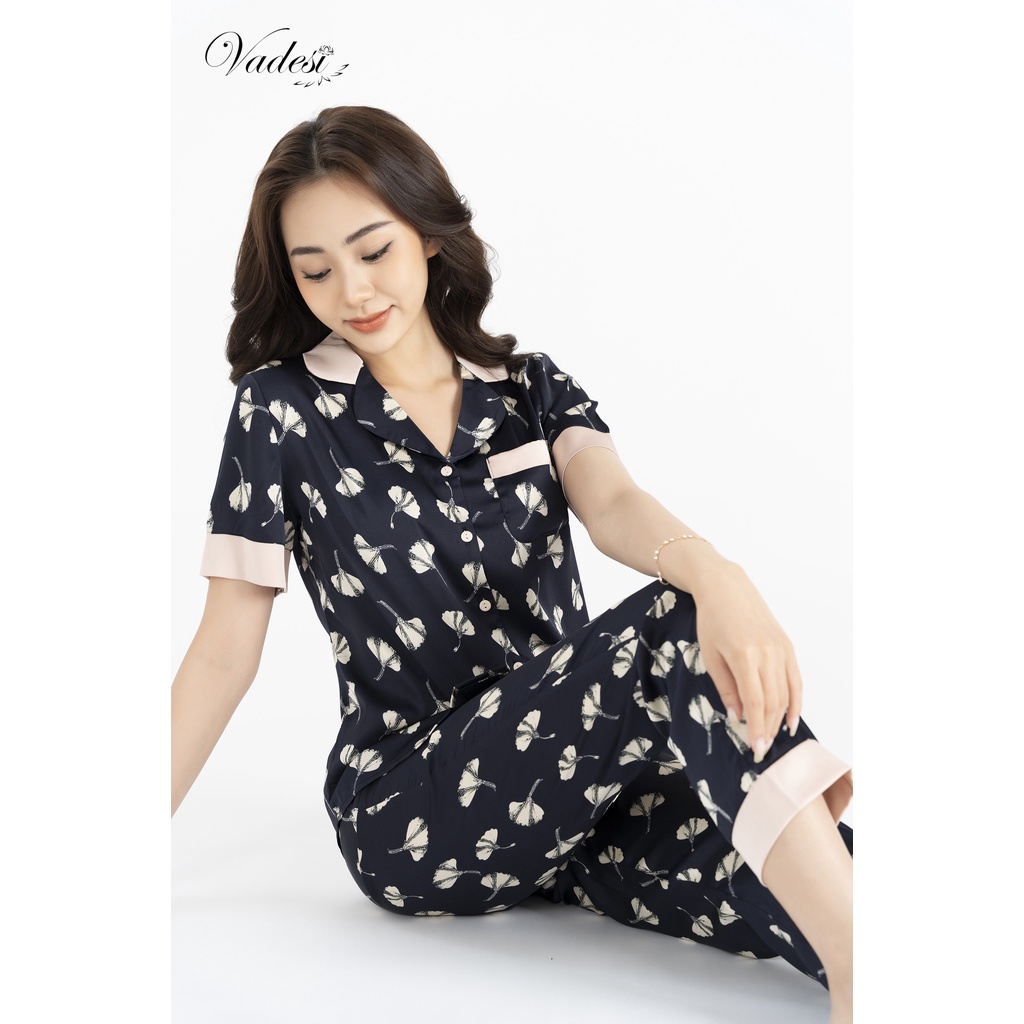 Đồ Bộ Ngủ Pijama Nữ Quần Dài Tay Ngắn Lụa Cao Cấp Phối Ren Mặc Nhà Đẹp Mềm Mịn Thấm Hút Thoáng Mát – VADESI