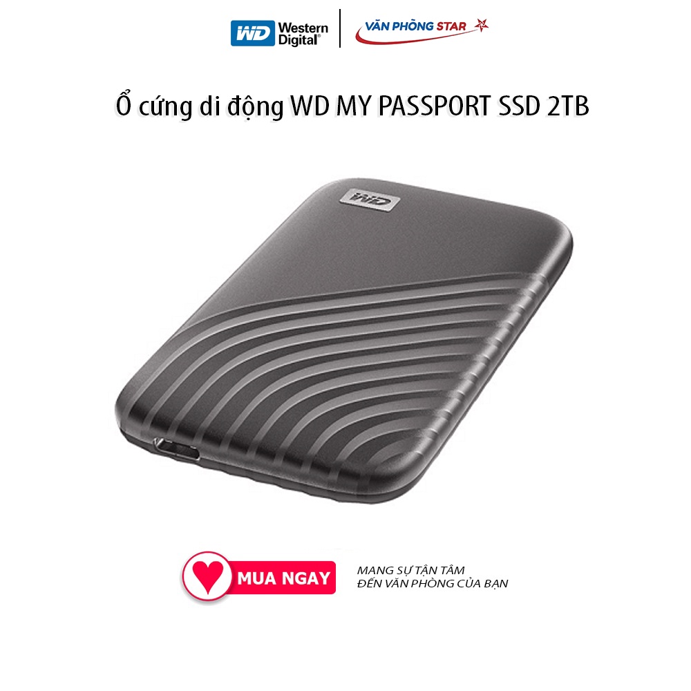 Ổ cứng di động WD MY PASSPORT SSD 2TB USB 3.2 WDBAGF0020BGY-WESN Tốc độ đọc: 1050mb/s; tốc độ ghi: 1000mb/s chính hãng