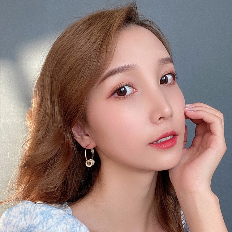 Bông Tai Tròn Đính Kim Cương Lấp Lánh Phong Cách Hàn Quốc Dành Cho Nữ