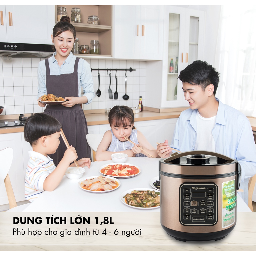 Nồi cơm điện tử giảm tinh bột - 1.8L Nagakawa NAG0120 - bảo hành 12 tháng