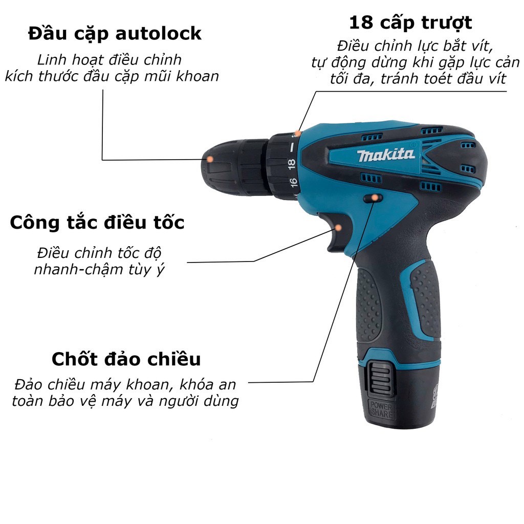 [HOT] Bộ Máy Khoan Pin Đa Năng MAKITA 12V - Tặng Kèm Bộ Phụ Kiện 24 Chi Tiết, Có Đảo Chiều