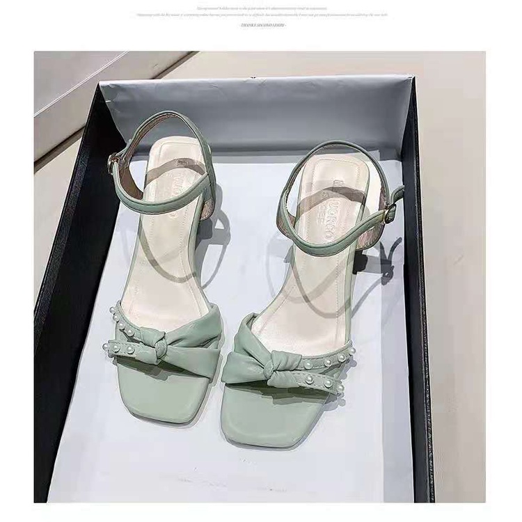 Sandal Cao Gót Guốc ULZZANG 5 Phân Quai Chéo Mũi Vuông