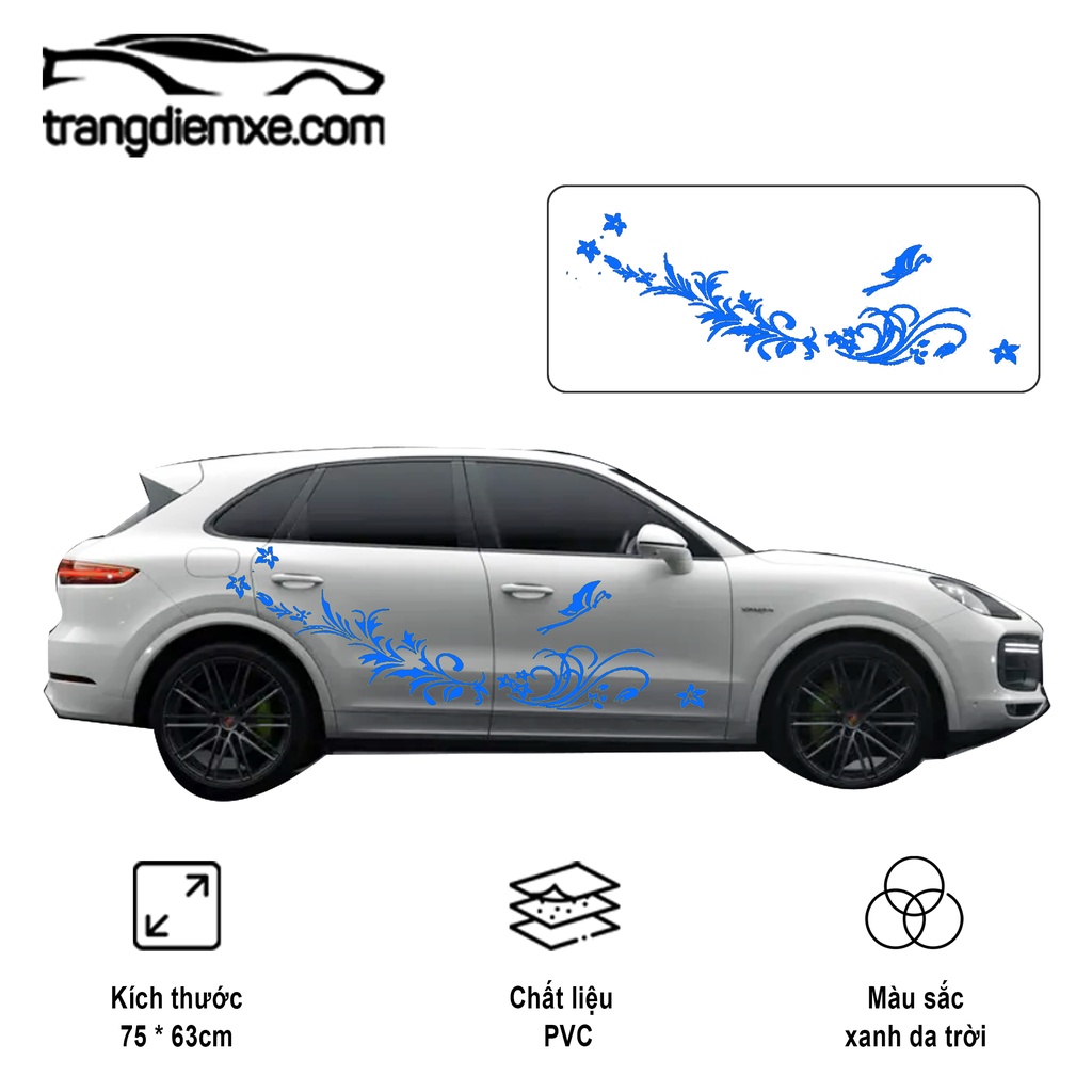 Decal Dán Xe Họa Tiết Hoa Bướm Tem Dán Xe Thơ Mộng Trangdiemxe Y79