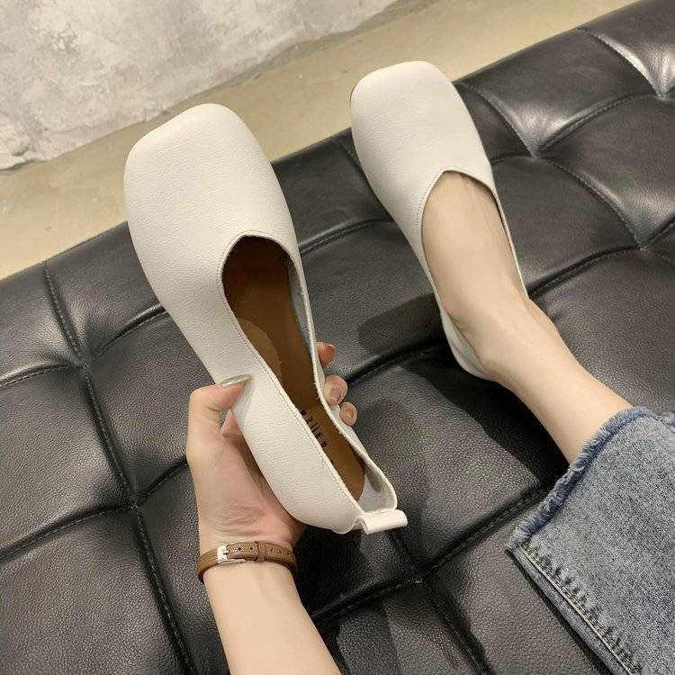 Giầy lười Giày Búp Bê Da Mềm Mũi Vuông Đế Bệt Thời Trang Thanh Lịch