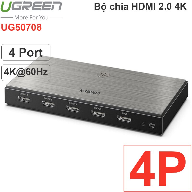 Bộ Chia HDMI 2.0 1 Vào 4 Ra 4K@60Hz Cao Cấp Ugreen 50708 màu đen CM187 CHính Hãng