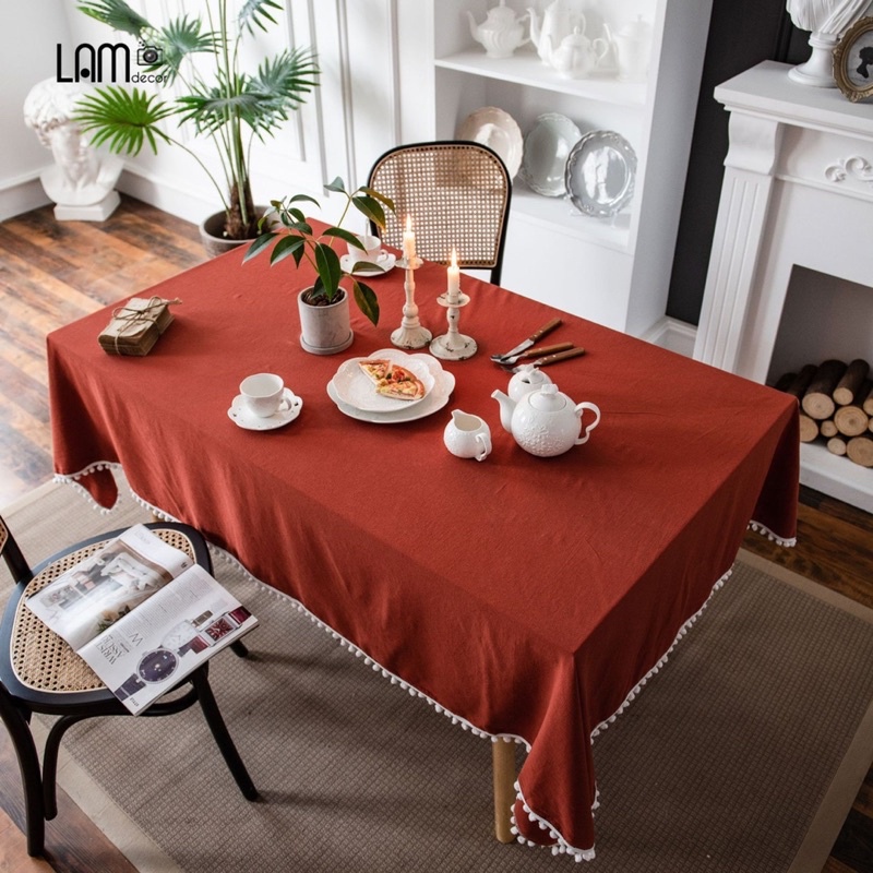 BST Khăn trải bàn phong cách Châu âu, table runner để trang trí nhà cửa chất liệu vải cotton pha