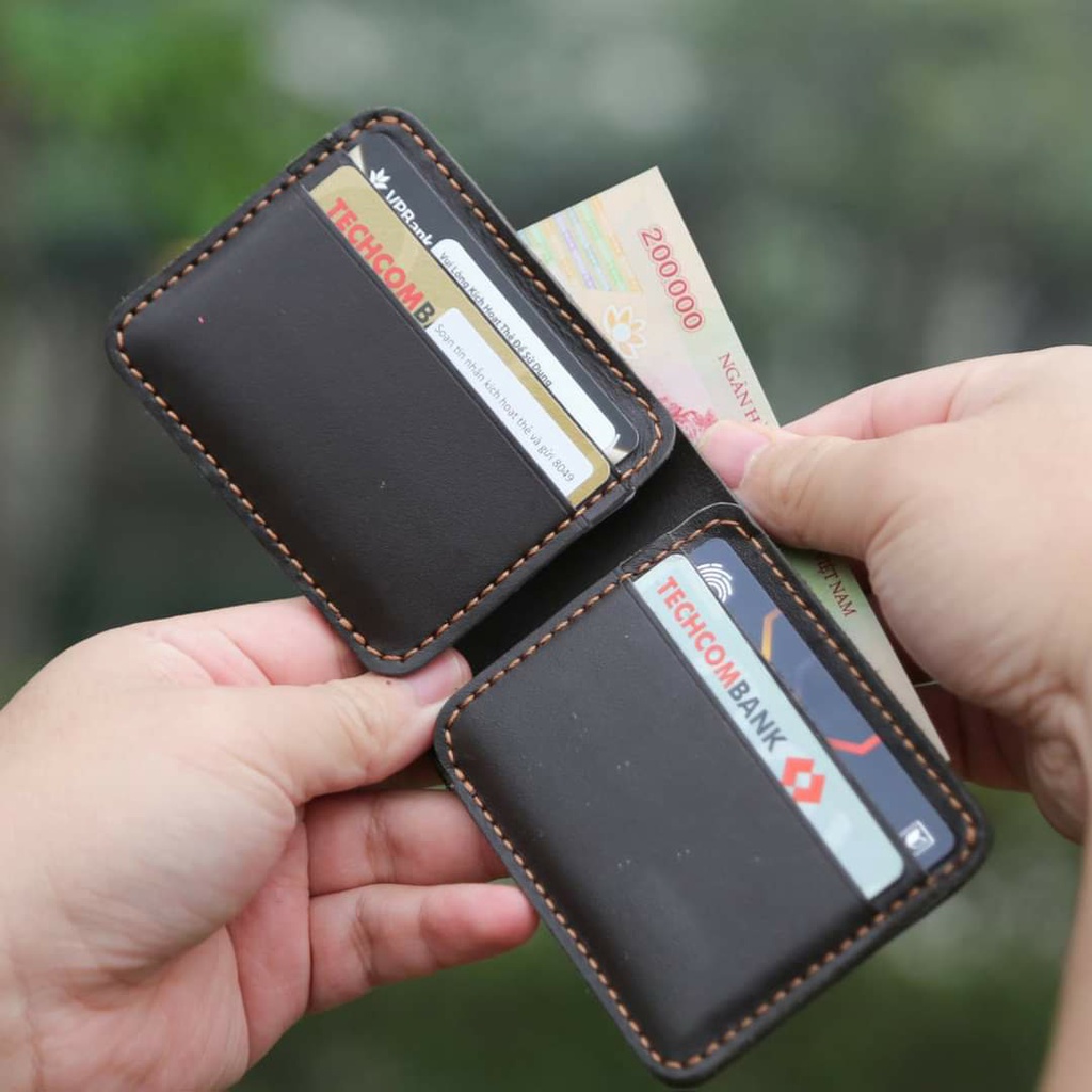 Ví mini da bò nam handmade cao cấp, chất liệu da bò nguyên tấm gồm cả lót da và bề mặt, Mã VD17. AZA Mall