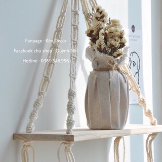 Kệ gỗ treo tường Macrame gỗ Quế thơm