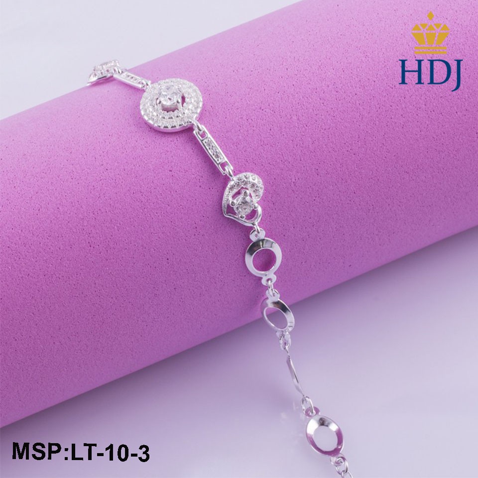 Lắc tay bạc nữ Hình Móc xích dạng tròn đính đá sang trọng trang sức cao cấp HDJ mã LT-10-3