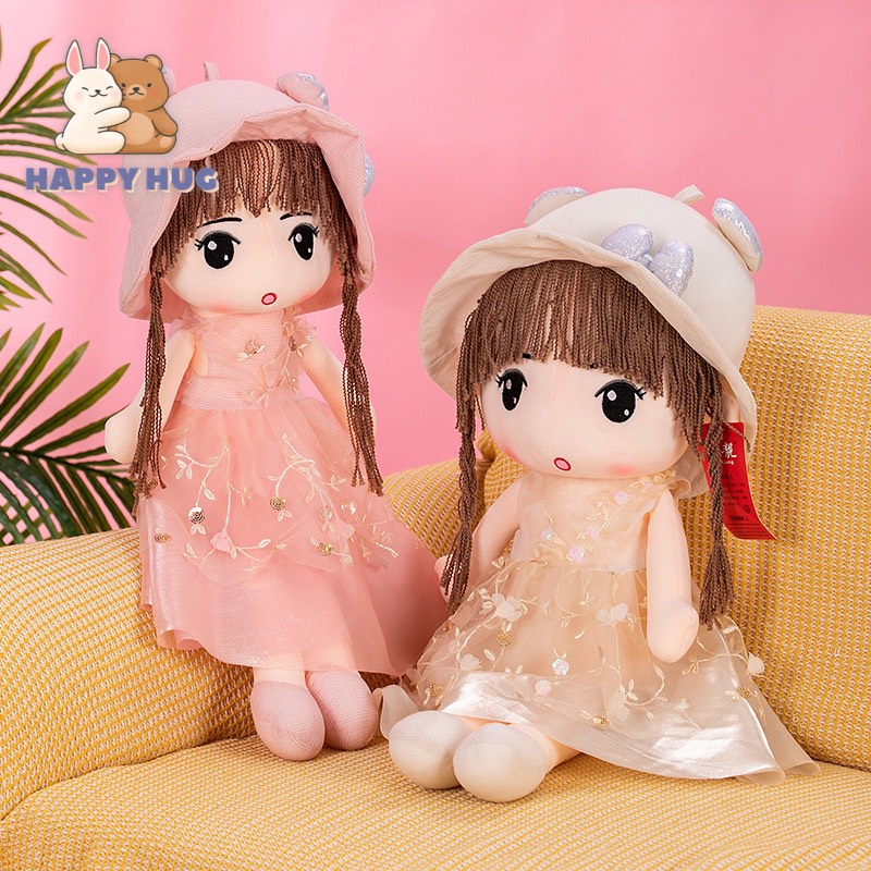 Gấu bông đồ chơi búp bê vải có tóc váy voan đáng yêu cho bé gái Size to 50/70cm - Happy Hug