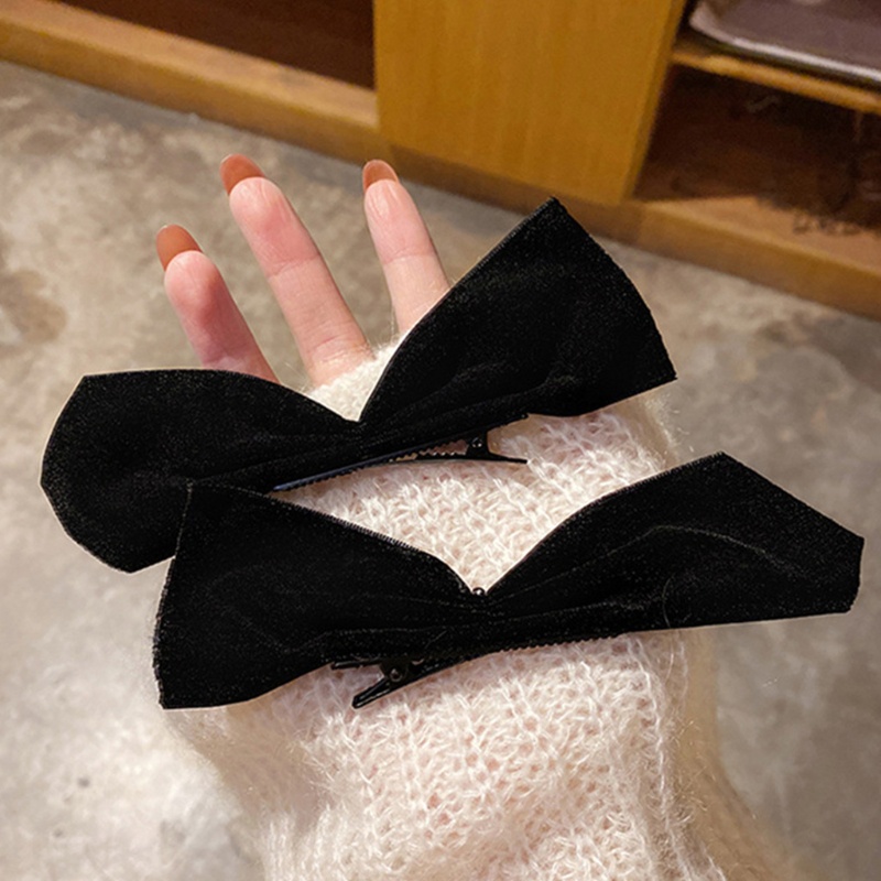 Set 2 Kẹp Tóc Nơ Lớn Bằng Nhung Màu Trơn Thời Trang Vintage Dành Cho Nữ