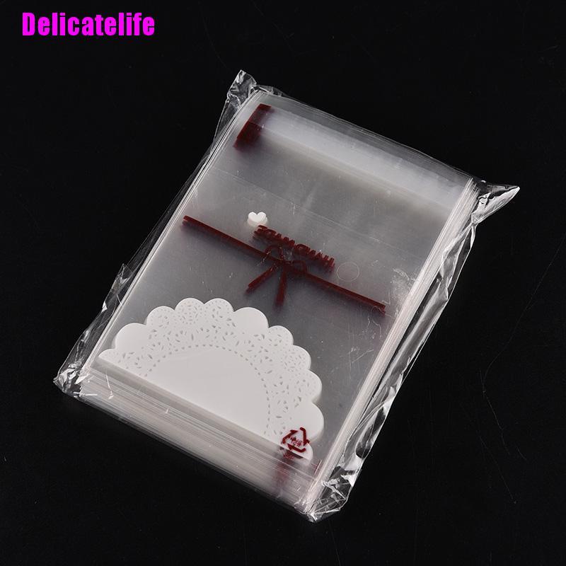Set 100 túi bóng kính phối ren màu trắng đựng bánh kẹo tiện dụng