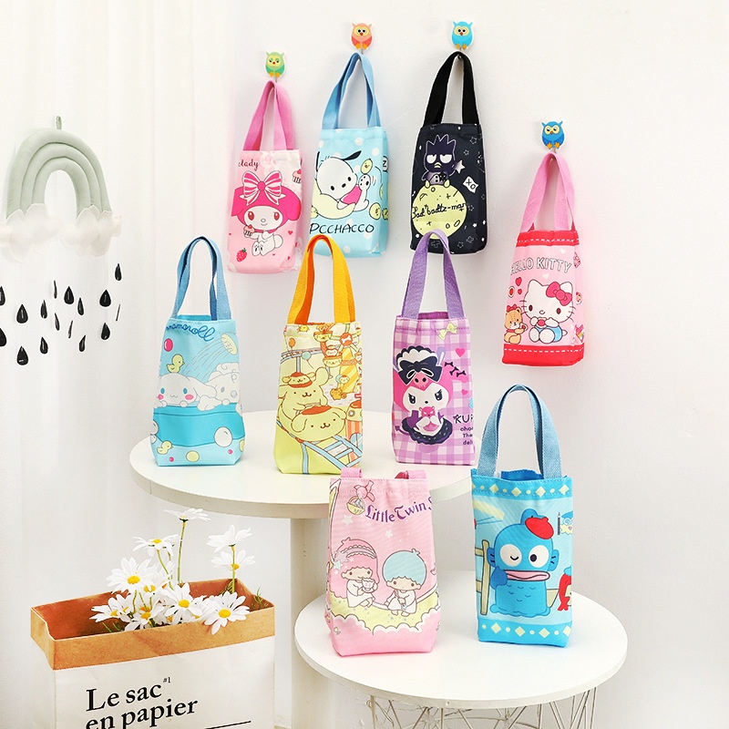 Túi Canvas Đựng Bình Nước / Chìa Khóa Họa Tiết Hoạt Hình Dễ Thương Xinh Xắn
