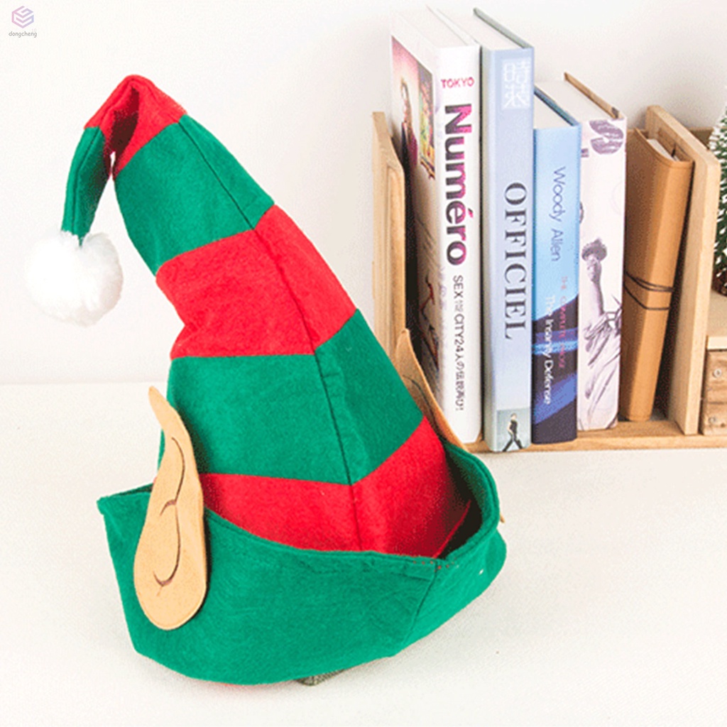 Nón Giáng Sinh Tai Yêu Tinh Màu Đỏ Và Xanh Lá Sọc Đỏ Tươi Sáng Trang Trí Tiệc Giáng Sinh