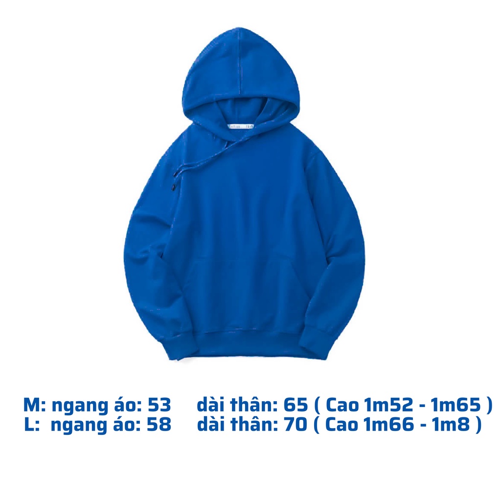 Áo Hoodie cotton nam nữ unisex oversize màu xanh dương